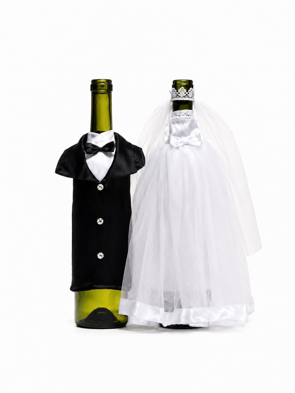 Wedding Wine Bottle Dress and Tuxedo Set - White & Black